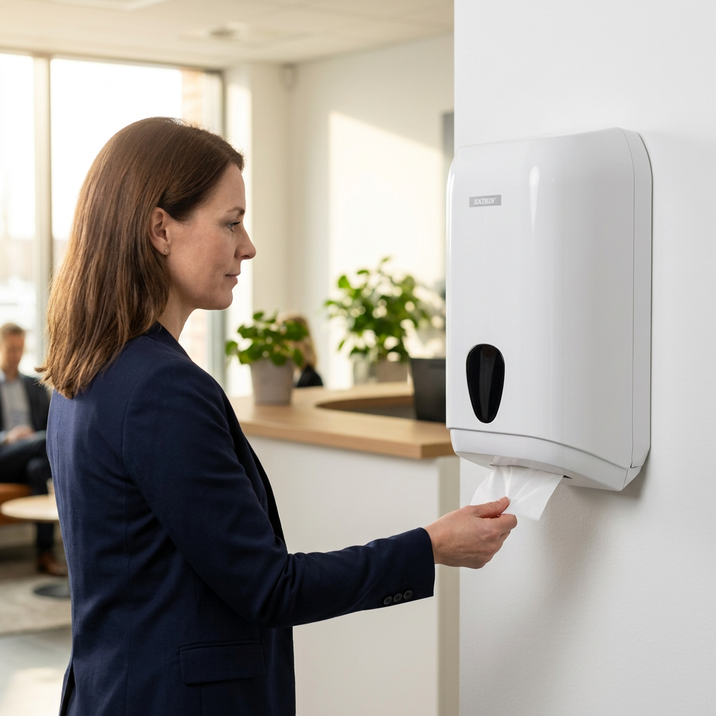 Katrin 92582 næsepapirsdispenser, illustreret brugssituation