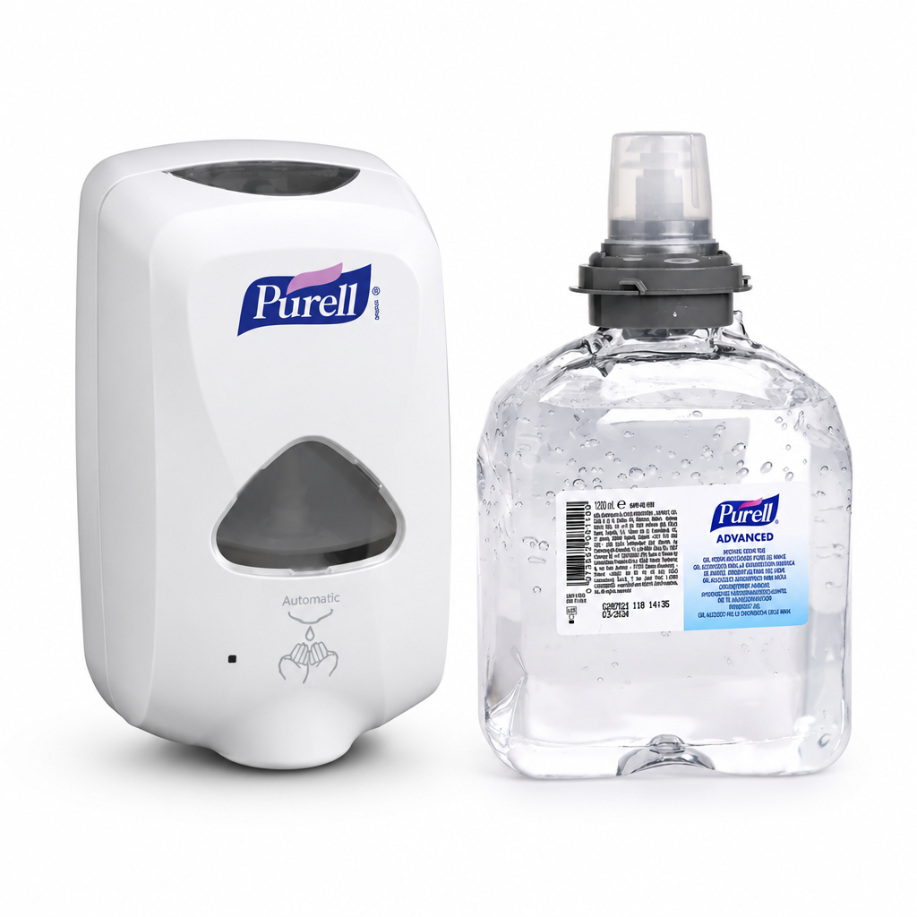 Produktforslag med hvid Purell TFX-12 dispenser og separat TFX-gelrefill