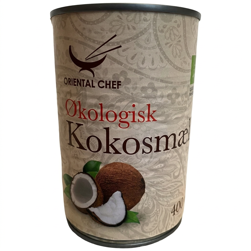 Oriental Chef økologisk kokosmælk 400 ml på hvid baggrund