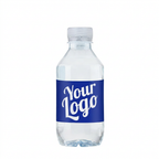 Logovand 0,30 liter med blå Your Logo-eksempeletiket på hvid baggrund