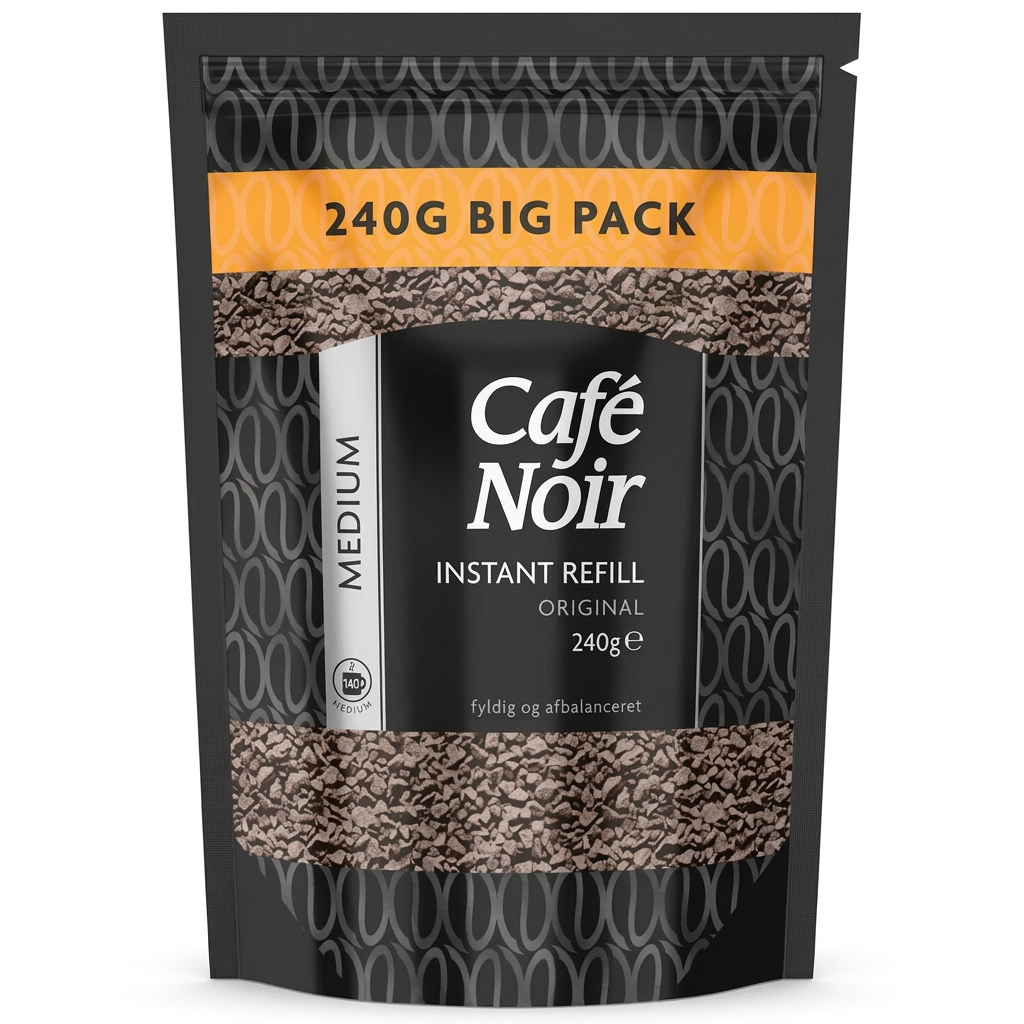 Café Noir Medium instant kaffe i 240 g Big Pack-pose på hvid baggrund