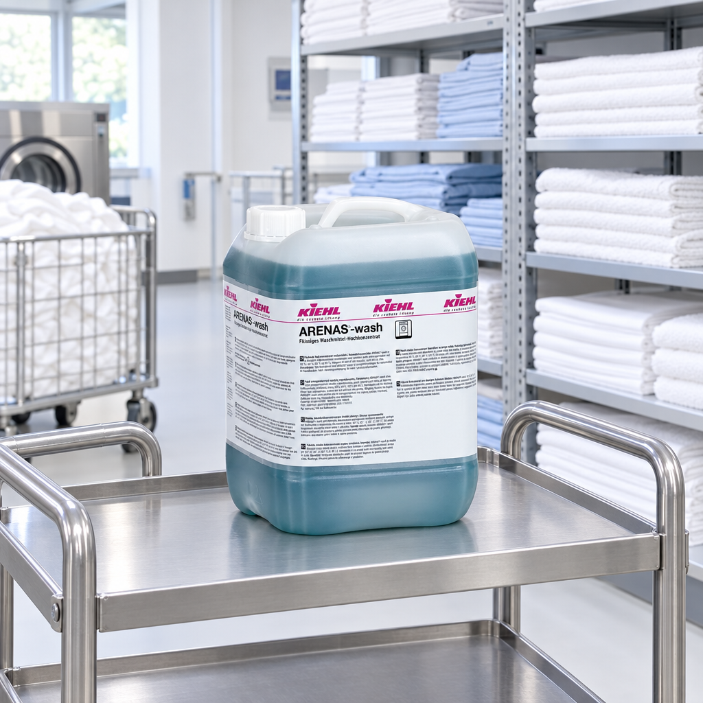 Kiehl Arenas Wash 10 L på vogn ved linnedhylder