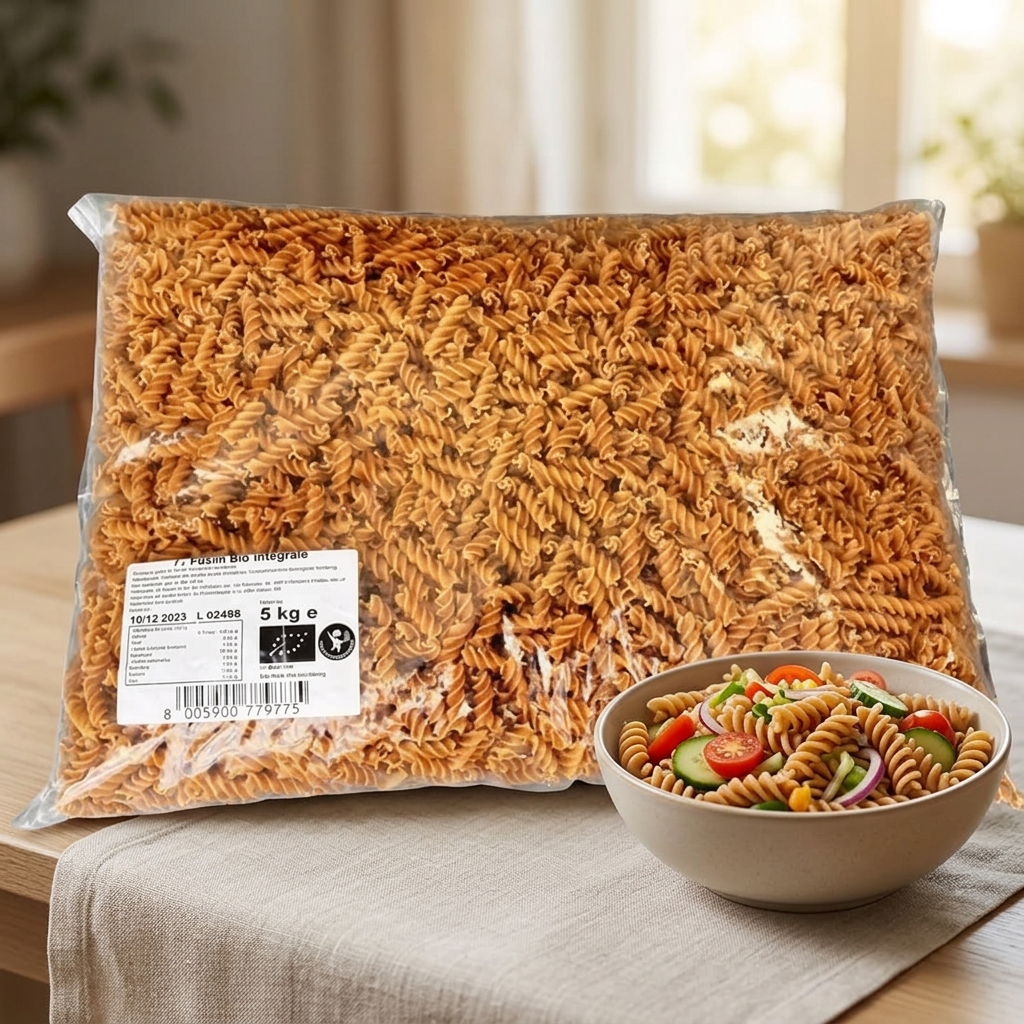 Fuldkornspastaskruer 5 kg ved pastasalat i naturligt sollys