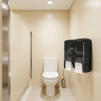 Sort Tork OptiServe T7-dispenser ved toilet i lyst flisebeklædt rum