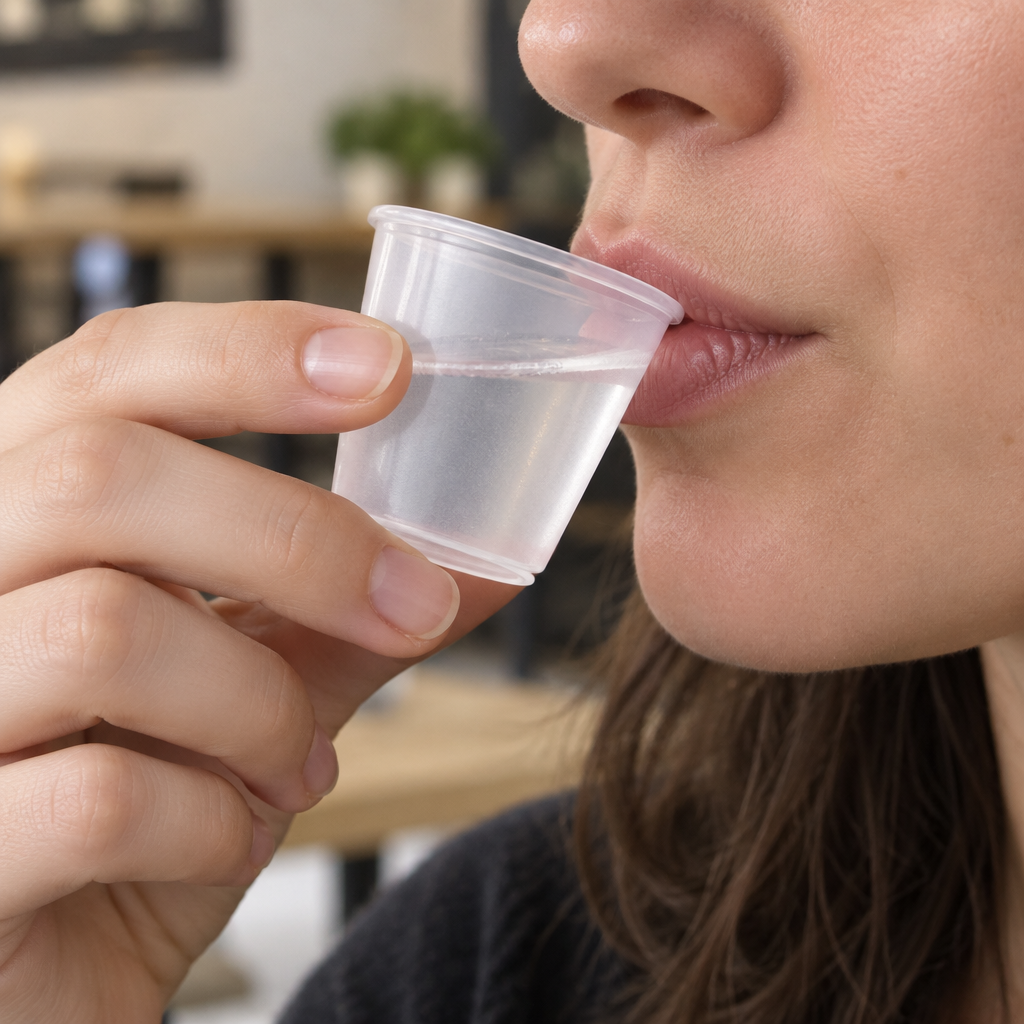 Brugssituation: en voksen drikker en lille smagsprøve fra shotglasset