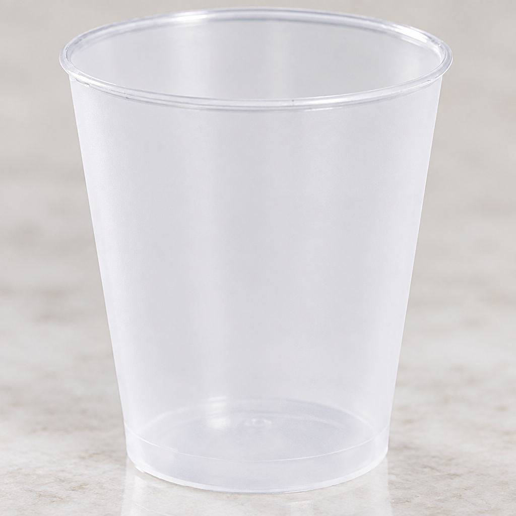 Nærbillede af shotglassets runde kant og glatte sider