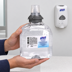 Illustration af Purell TFX-gelrefill støttet med begge hænder