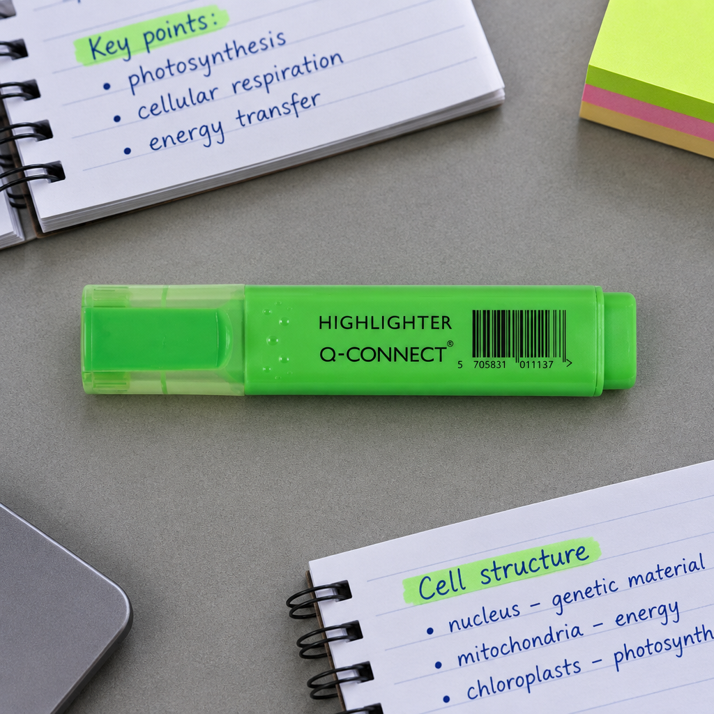 Grøn Q-Connect highlighter ved fremhævede studienoter, genereret miljøbillede
