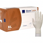 ABENA Classic latexhandsker XL med brun og hvid pakke på hvid baggrund