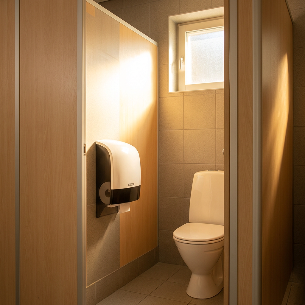 Hvid Katrin System-dispenser i sollyst toiletrum