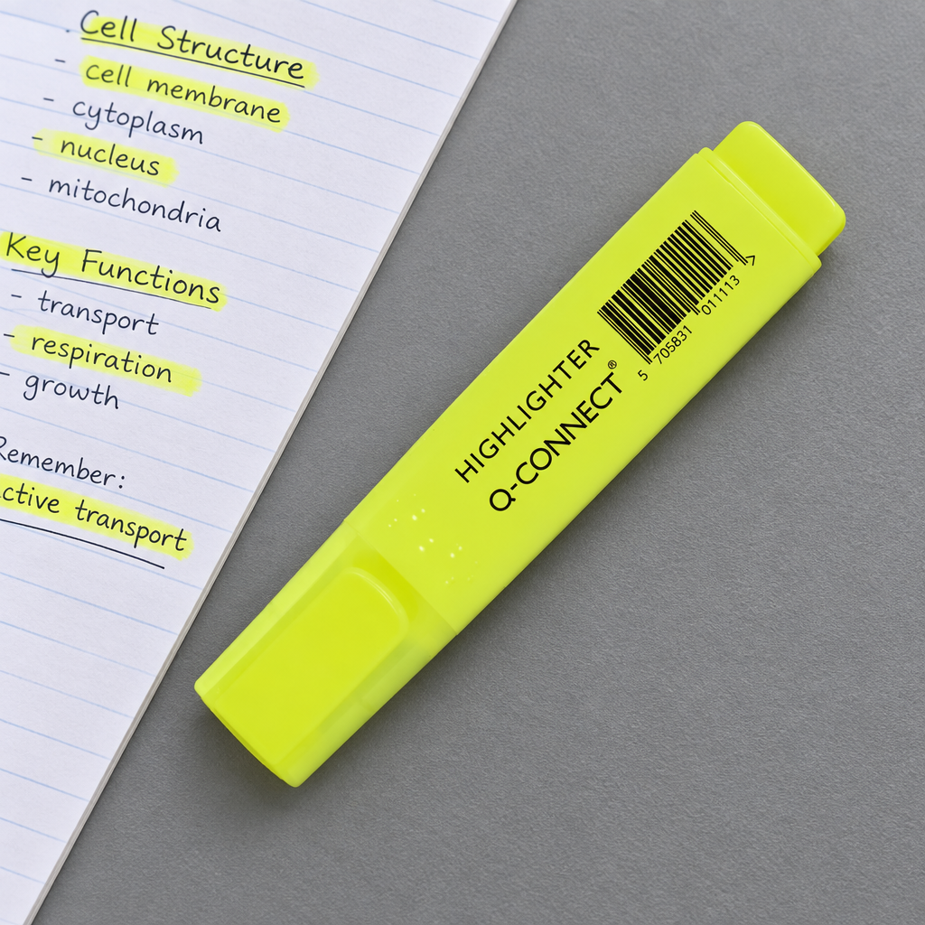 Gul Q-Connect highlighter ved fremhævede studienoter, genereret miljøbillede