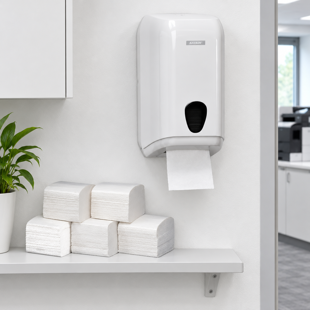 Katrin næsepapirsdispenser med Go Clean næsepapir på servicehylde