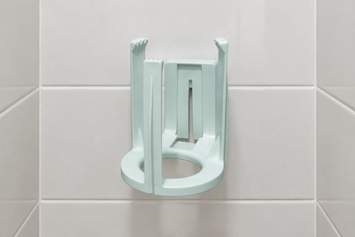 Hvid vægholder i mindre toiletrum, stemningsillustration