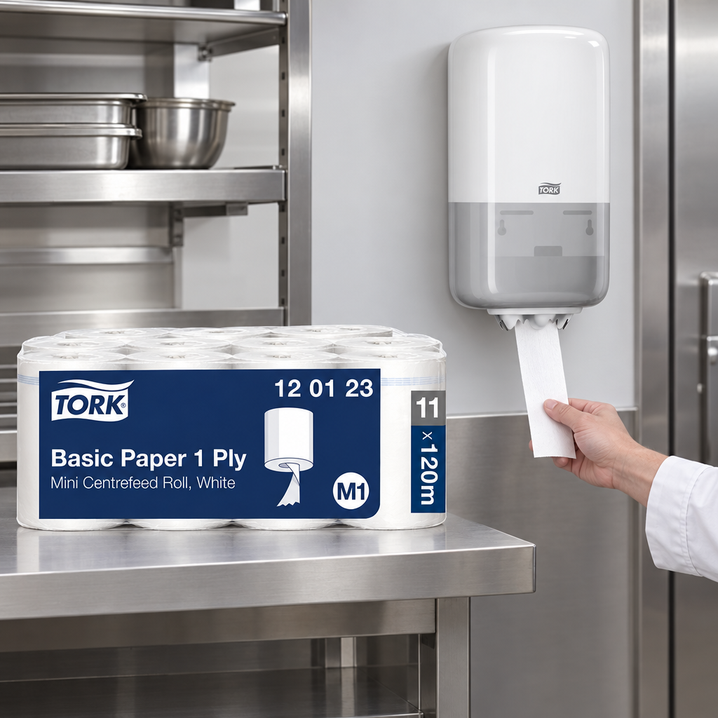 Tork M1 Basic med papirudtag fra dispenser 2160 i køkkenområde