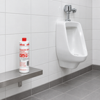 Kiehl Powerfix-Gel 1 L på hylde ved urinal i sanitetsrum