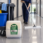 ECO MOP-rulle ved rengøringsvogn under tørmopning i gang