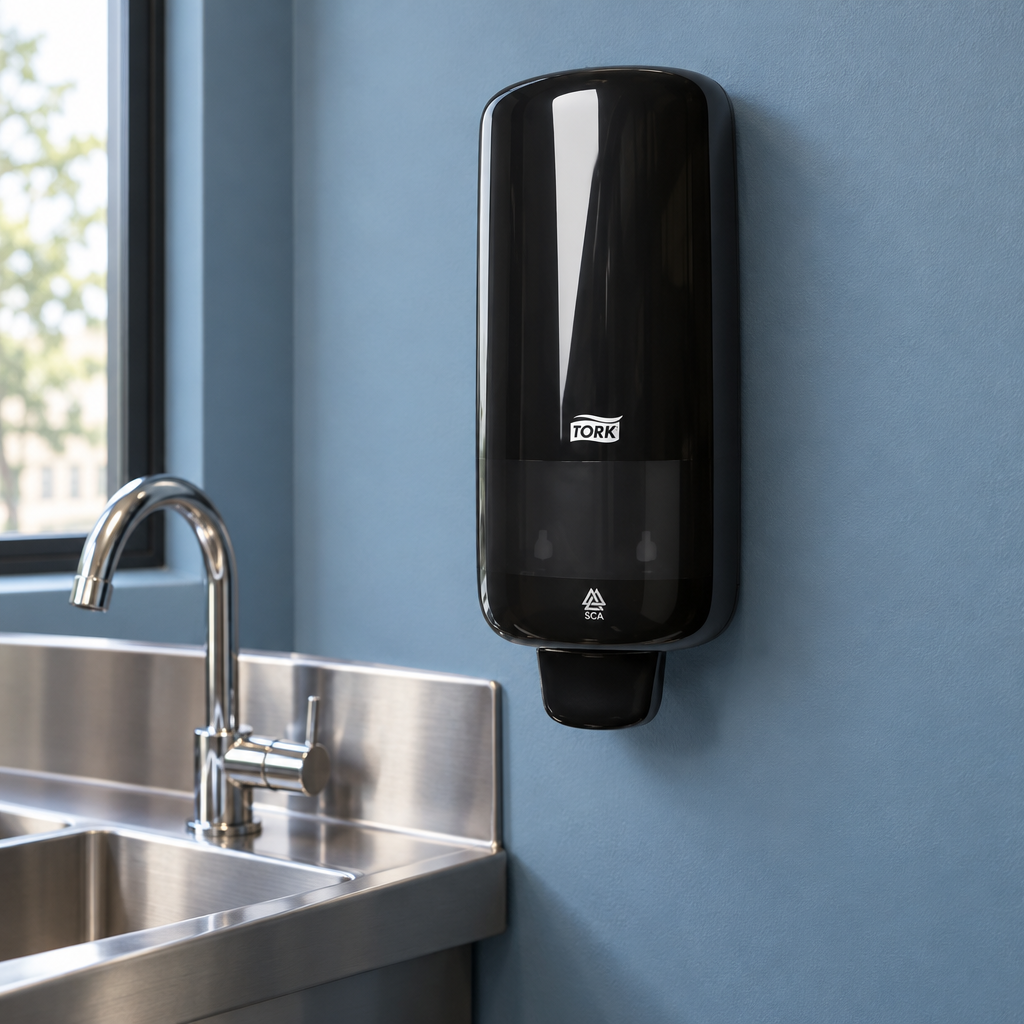 Tork Elevation S4 561508 sæbedispenser ved vask i restaurantens personaleområde