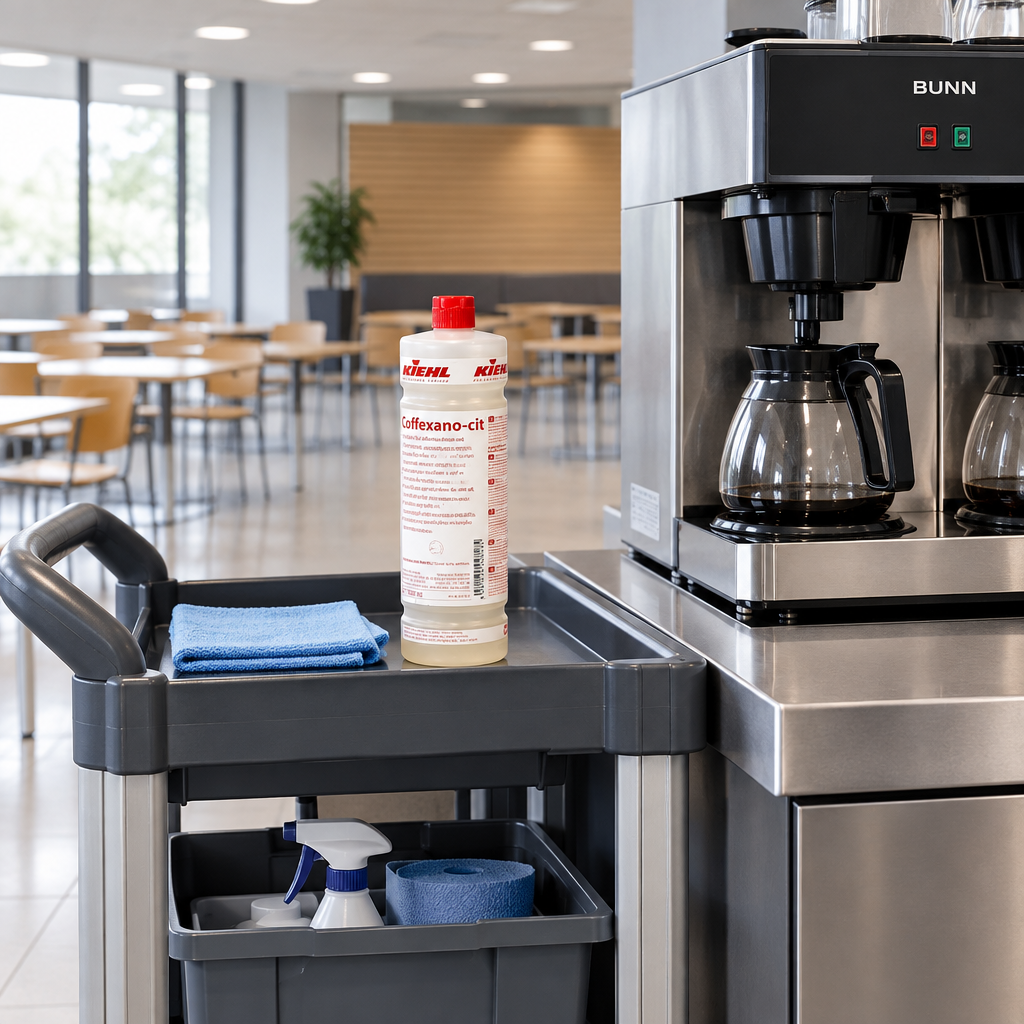 Kiehl Coffexano-Cit 1 L på rengøringsvogn ved kaffebrygger