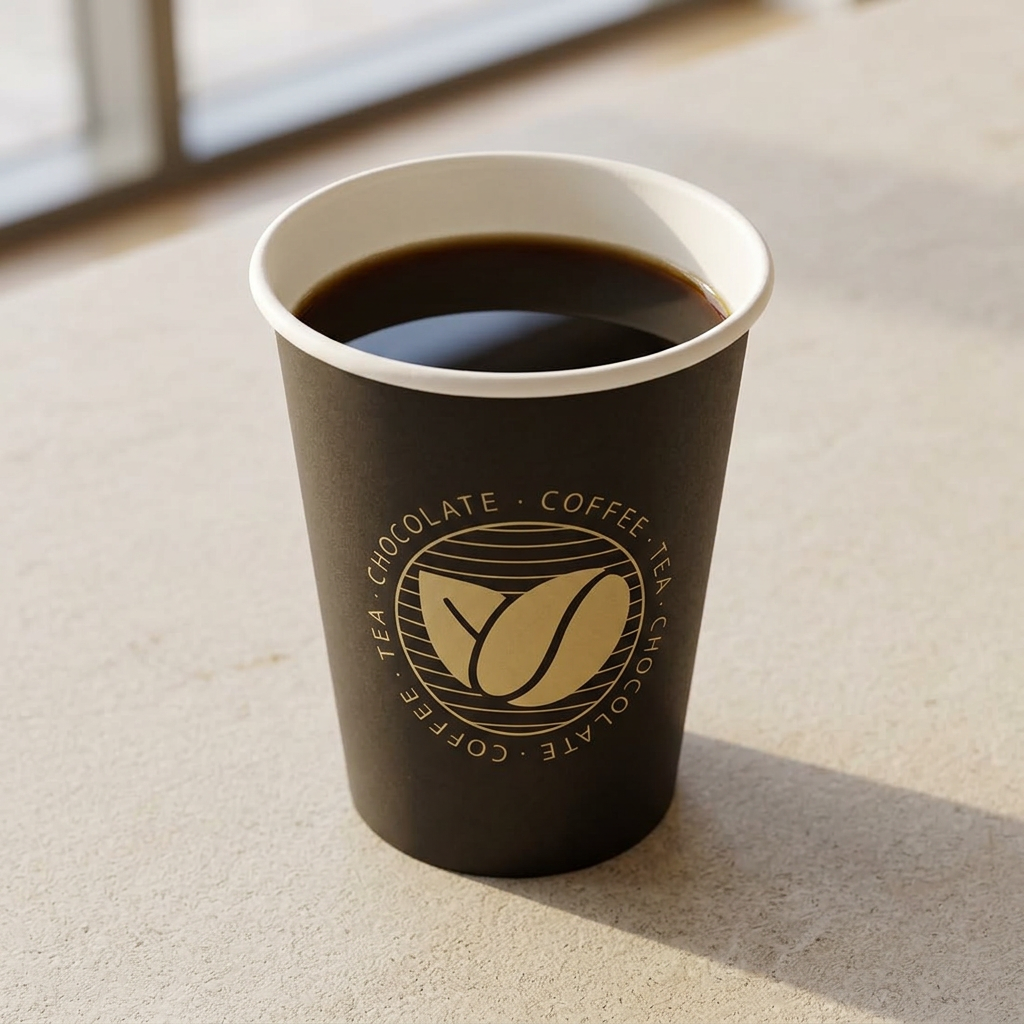 Sort Beans-kaffebæger 24 cl med kaffe på lys stenbordplade