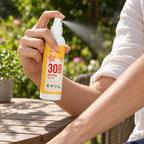 Illustration af voksen der doserer Derma Kids solspray