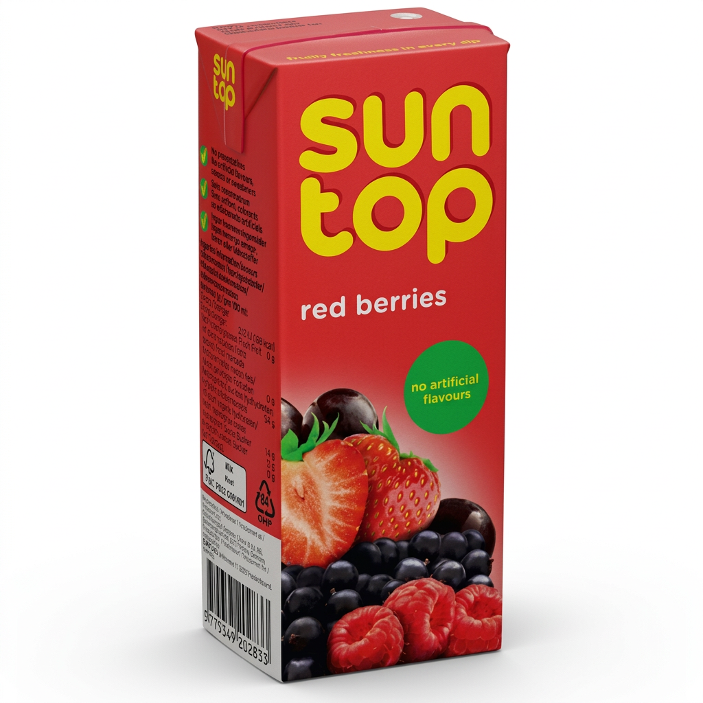 Suntop Røde Bær 200 ml i rød brik på hvid baggrund