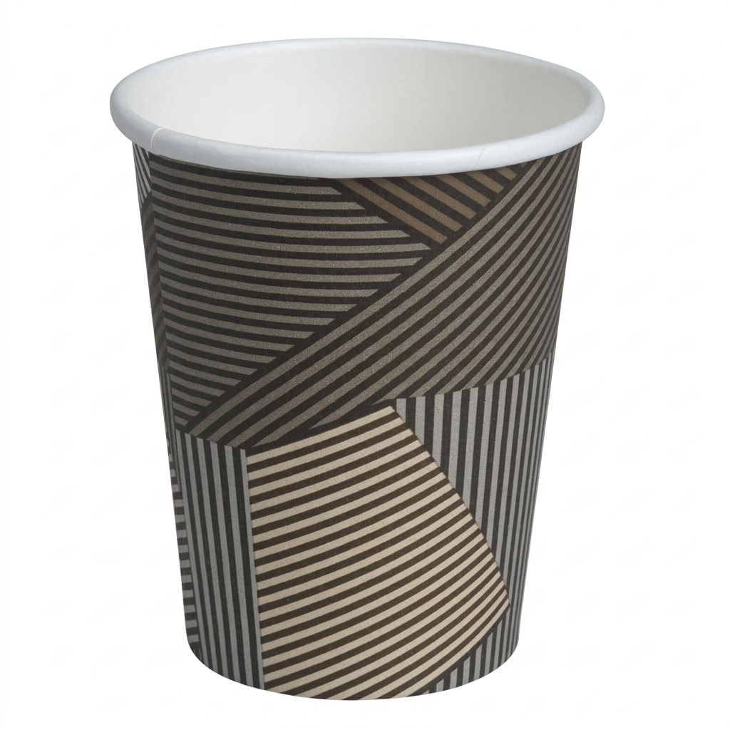 ABENA Gastro Lines kaffebæger 24 cl med geometrisk linjemønster på hvid baggrund