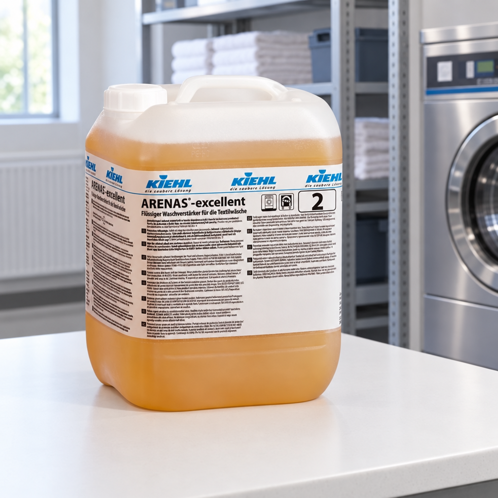 Kiehl Arenas-Excellent 10 L på hvidt bord i professionelt vaskeridepot