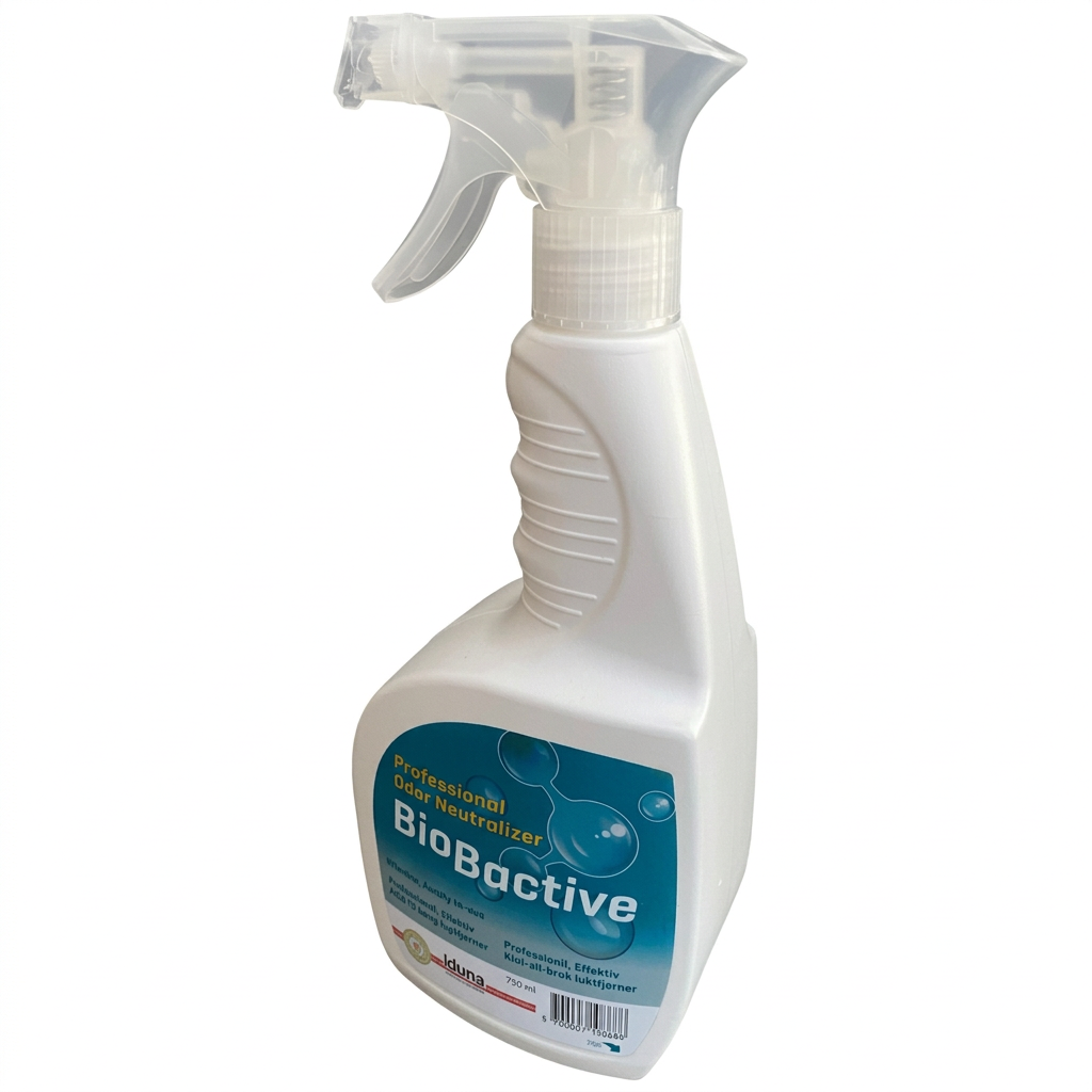 BioBactive RTU lugtfjerner, 750 ml sprayflaske på hvid baggrund