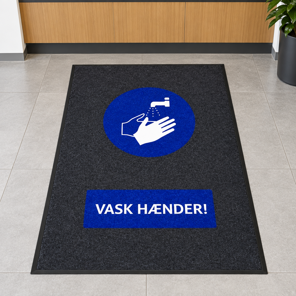 Vask Hænder-smudsmåtte foran reception, genereret miljøbillede