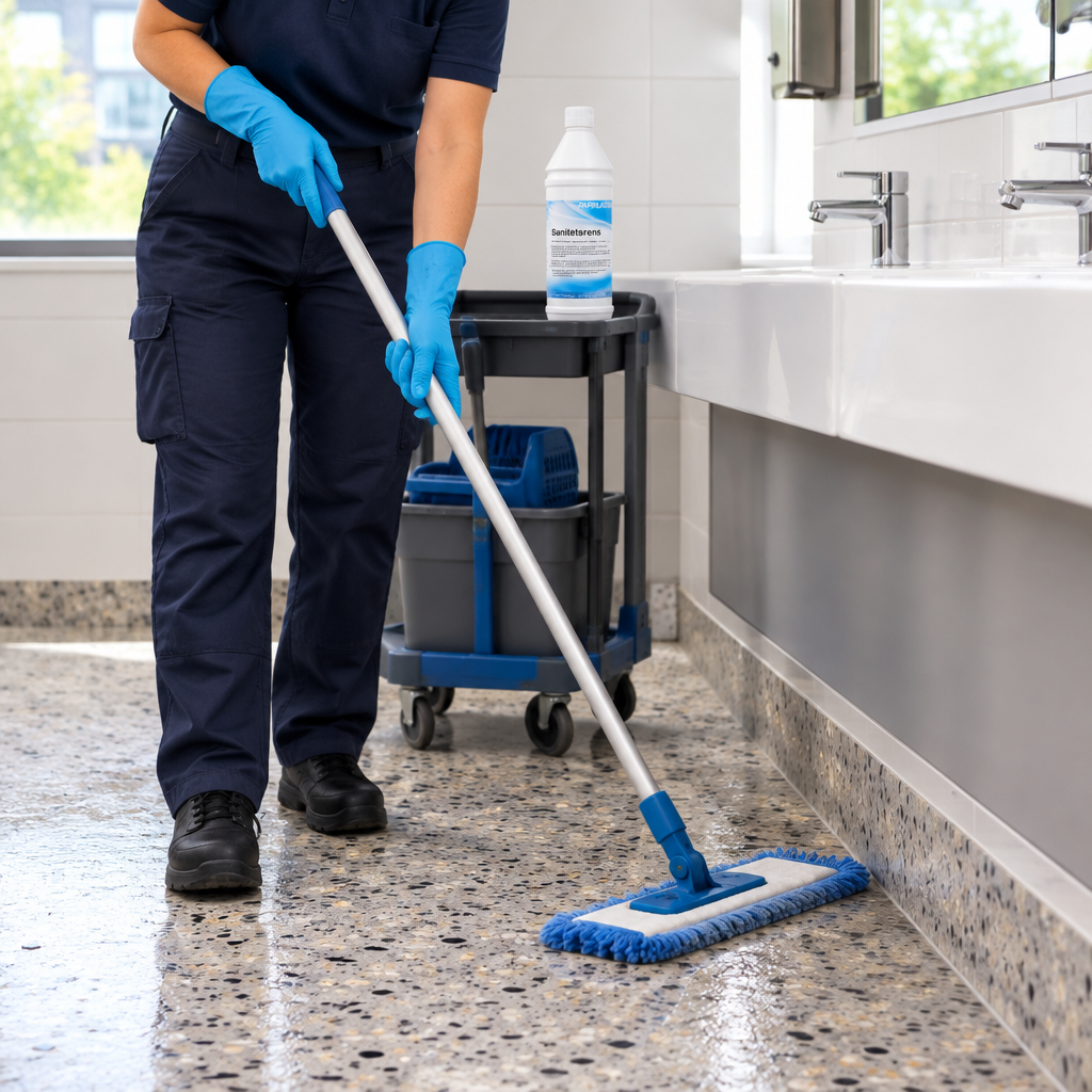 Sanisal ved rengøring af terrazzo i sanitetsområde