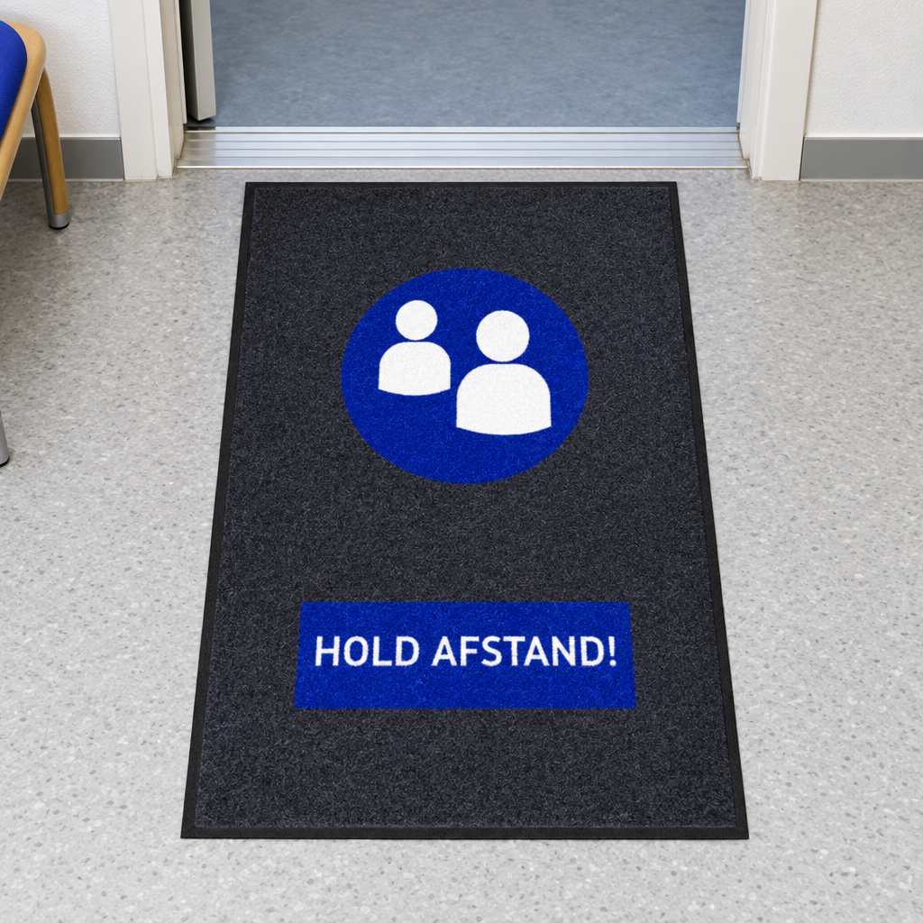 Hold Afstand-smudsmåtte ved venteværelse, genereret miljøbillede
