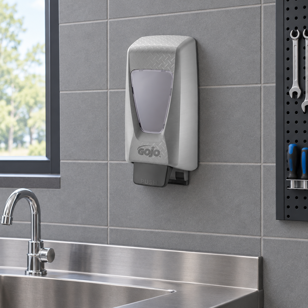 GOJO PRO TDX-dispenser ved en værkstedsvask