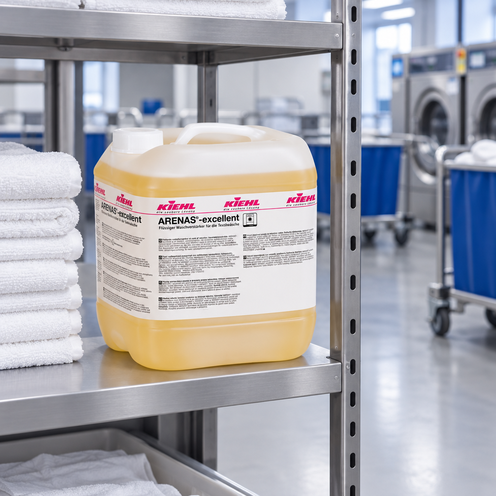 Kiehl Arenas-Excellent 20 L på stålhylde i vaskeri