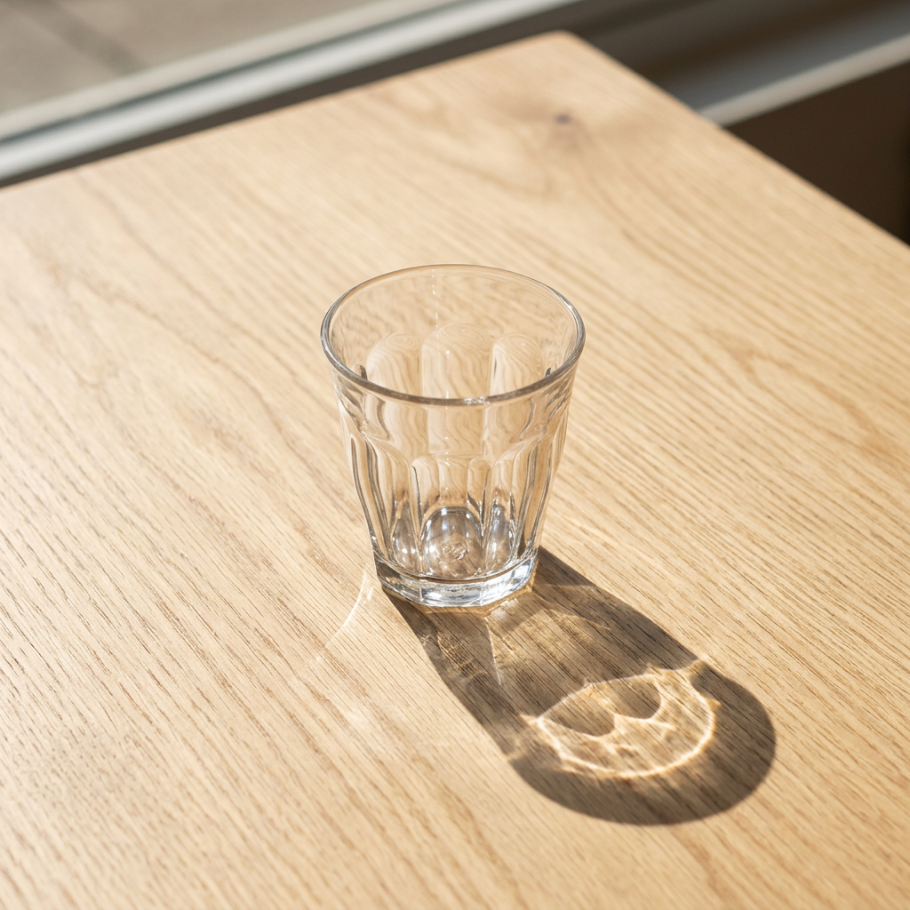 Duralex Picardie caféglas 13 cl på træbord i solskin