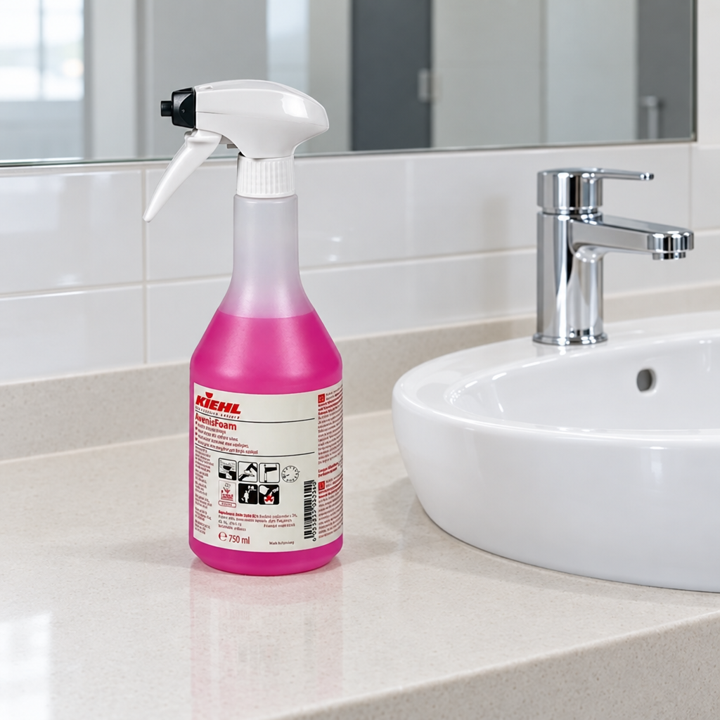 Kiehl AvenisFoam 750 ml ved hvid porcelænshåndvask