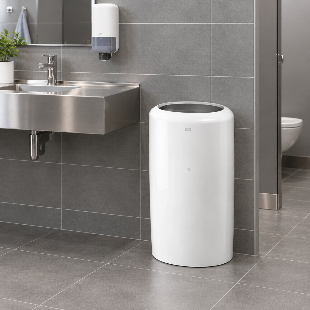 Hvid Tork B1 50-liters affaldsbeholder i personalefaciliteter