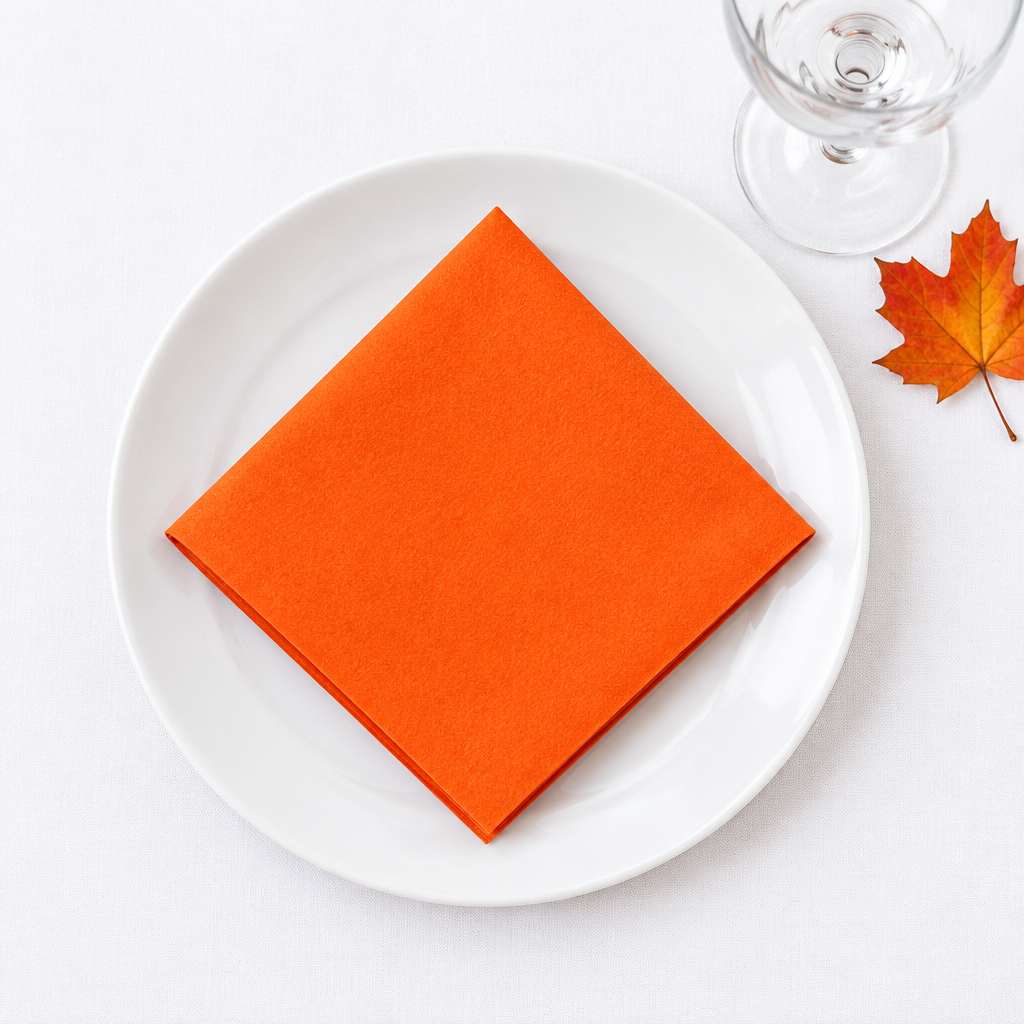 Efterårskuvert med orange serviet set ovenfra