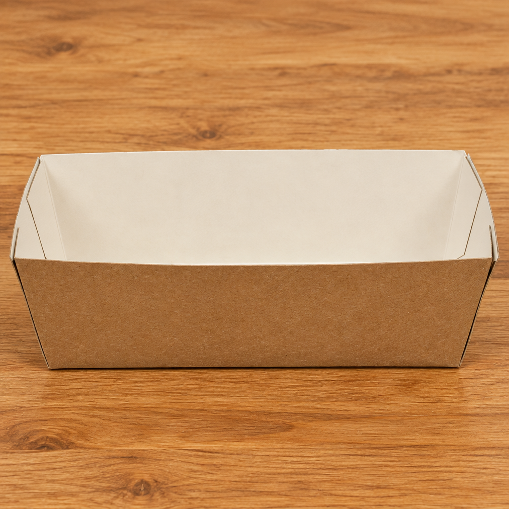 Detalje af brun kartonbakke med lys inderside