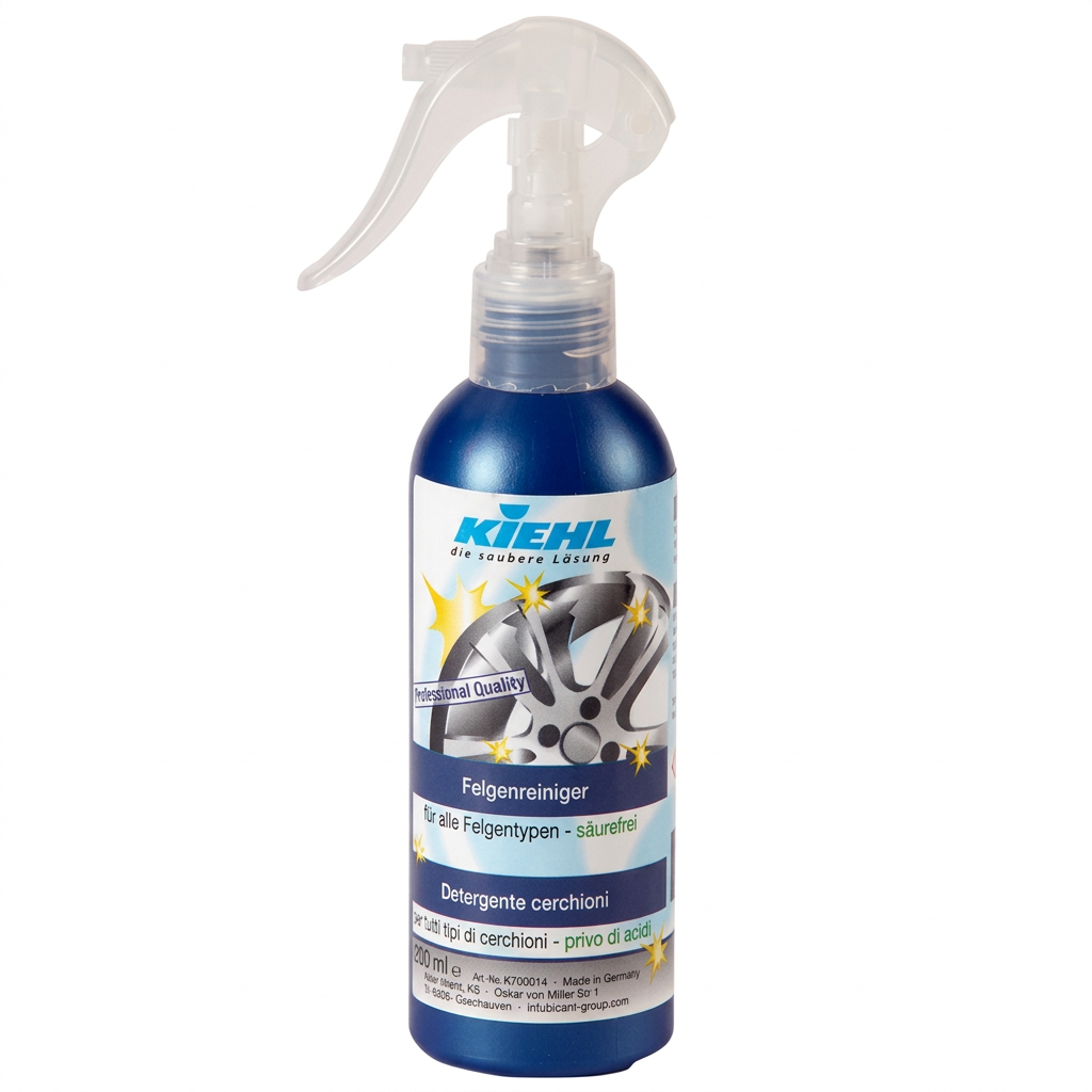 Kiehl WheelCleaner King fælgrens 200 ml i blå flaske med hvidt sprayhoved på hvid baggrund, varenummer 8204.