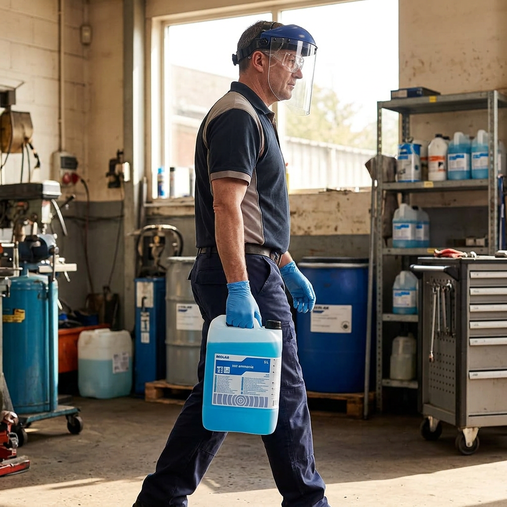 Medarbejder bærer en lukket Imi Ammonia-dunk