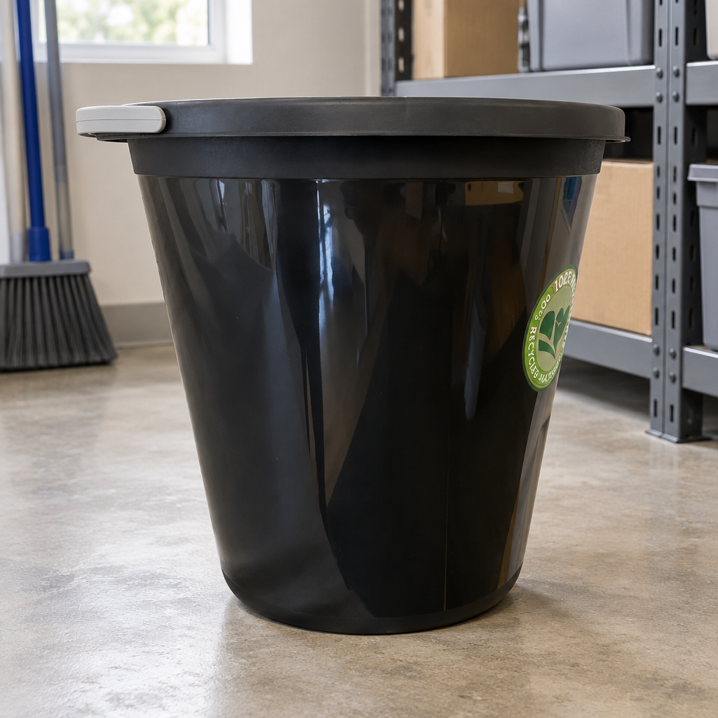 Sort 10-liters spand i opbevaringsområde, stemningsillustration