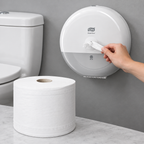 SmartOne T8-toiletrulle med papirudtag ved toilet i gråt rum