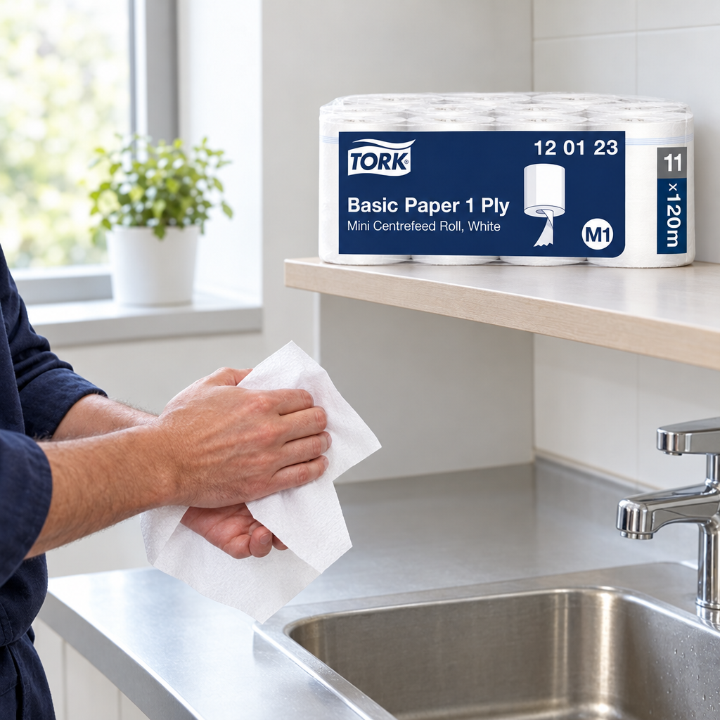Tork M1 Mini Basic med illustreret håndaftørring