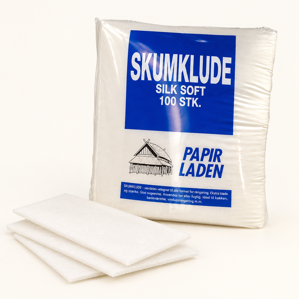 Skumklude lagt frem ved siden af pakke med 100 stk