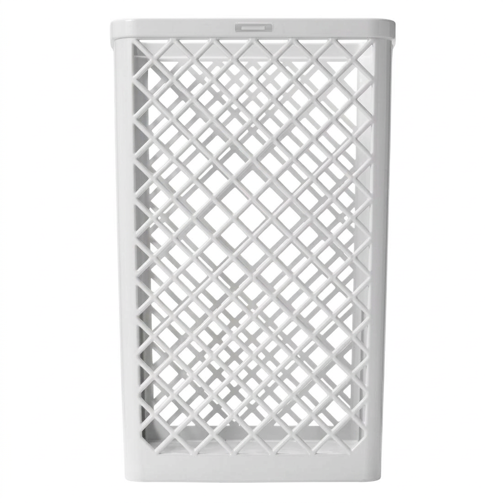 Hvid Katrin affalds- og vasketøjskurv 40 liter med diagonalt gitter på hvid baggrund