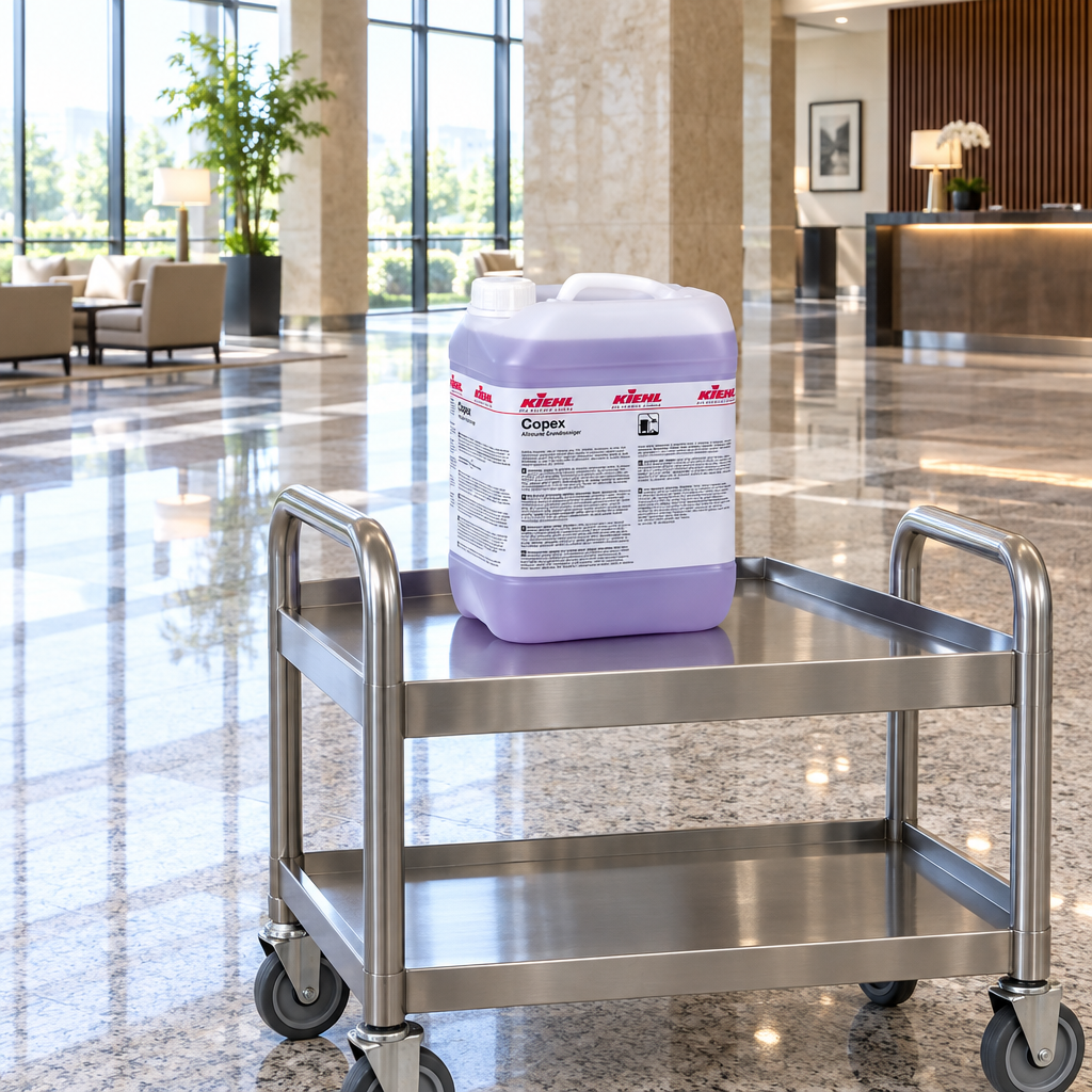 Kiehl Copex på servicevogn i hotellobby, stemningsbillede