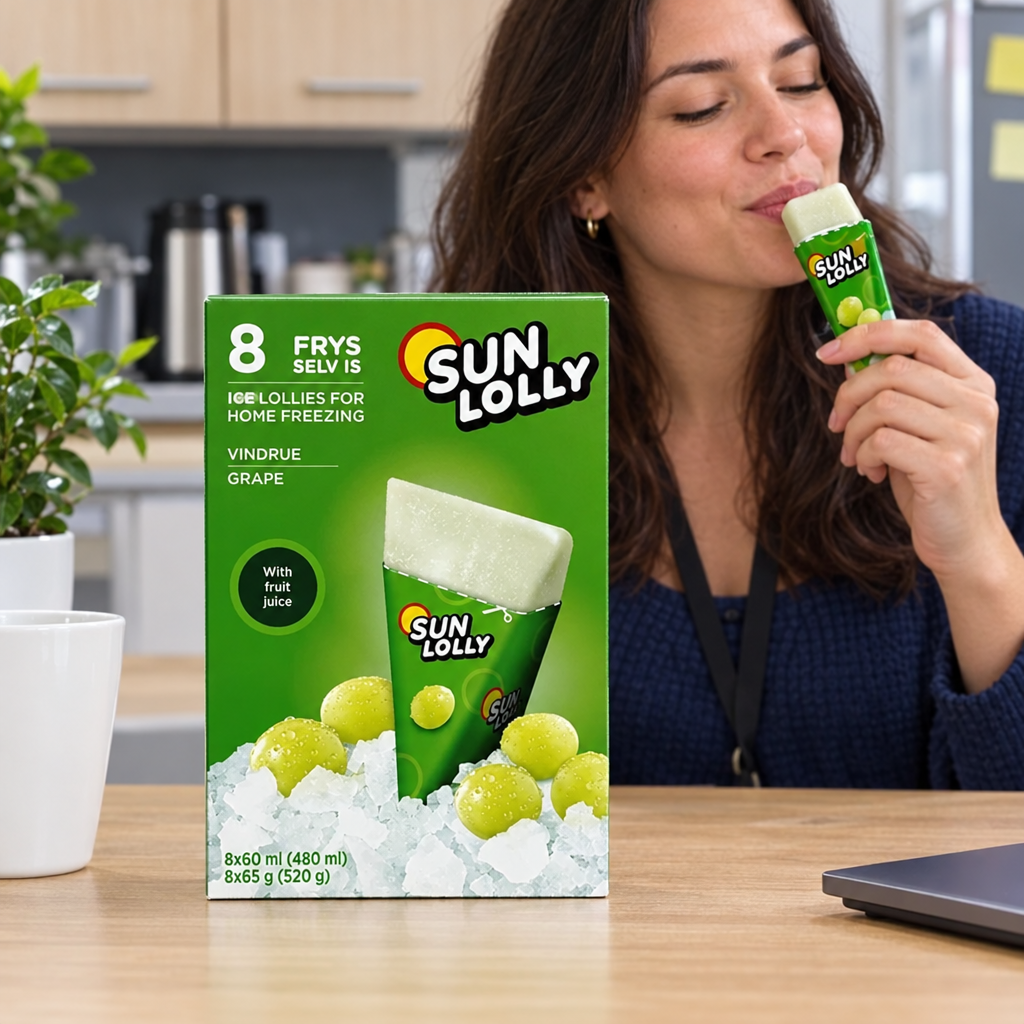 Sun Lolly Vindrue ved kaffebord med voksen, der nyder en frys selv-is