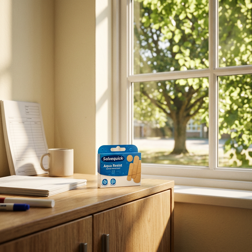 Salvequick Aqua Resist plasterpakke i solrigt personalerum