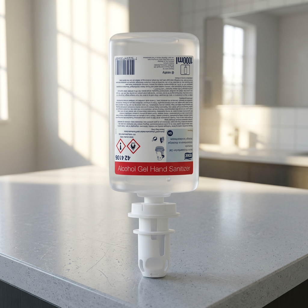 Stemningsbillede af Tork S4 gelrefill på bord i lyst toiletrum