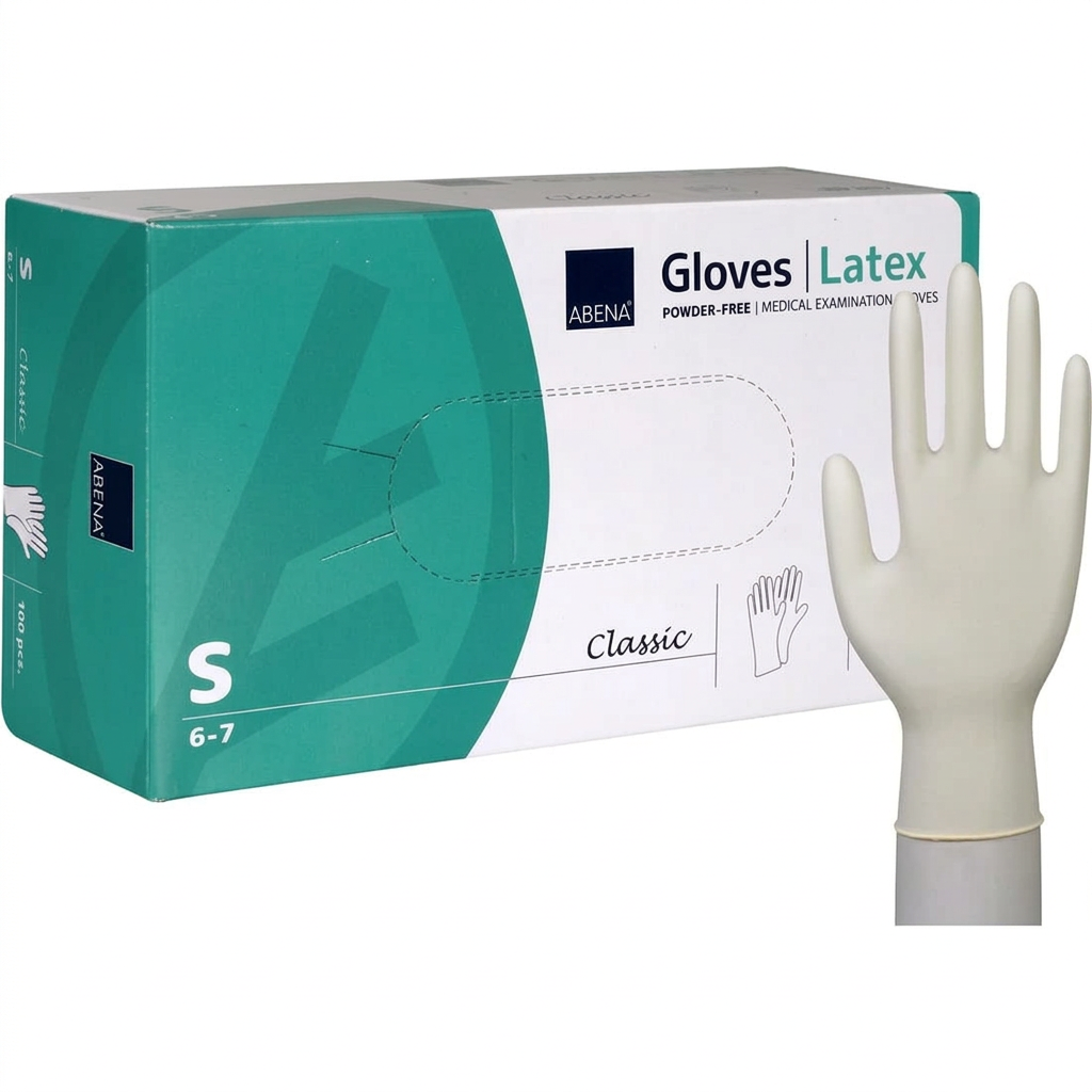 Latexhandsker ABENA Classic S, pudderfri, 100 stk. – produktfoto